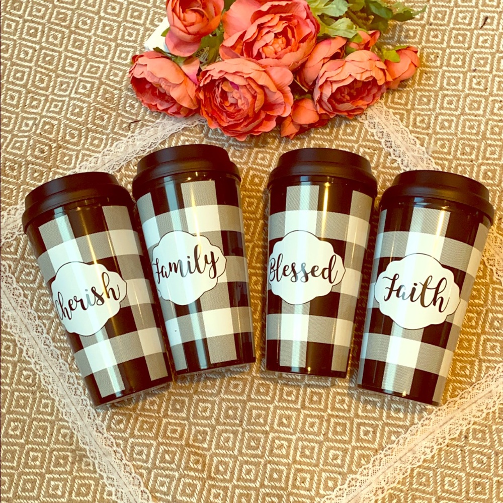 4PC FARMHOUSE Buffalo Plaid Reusable Cup Tumblers